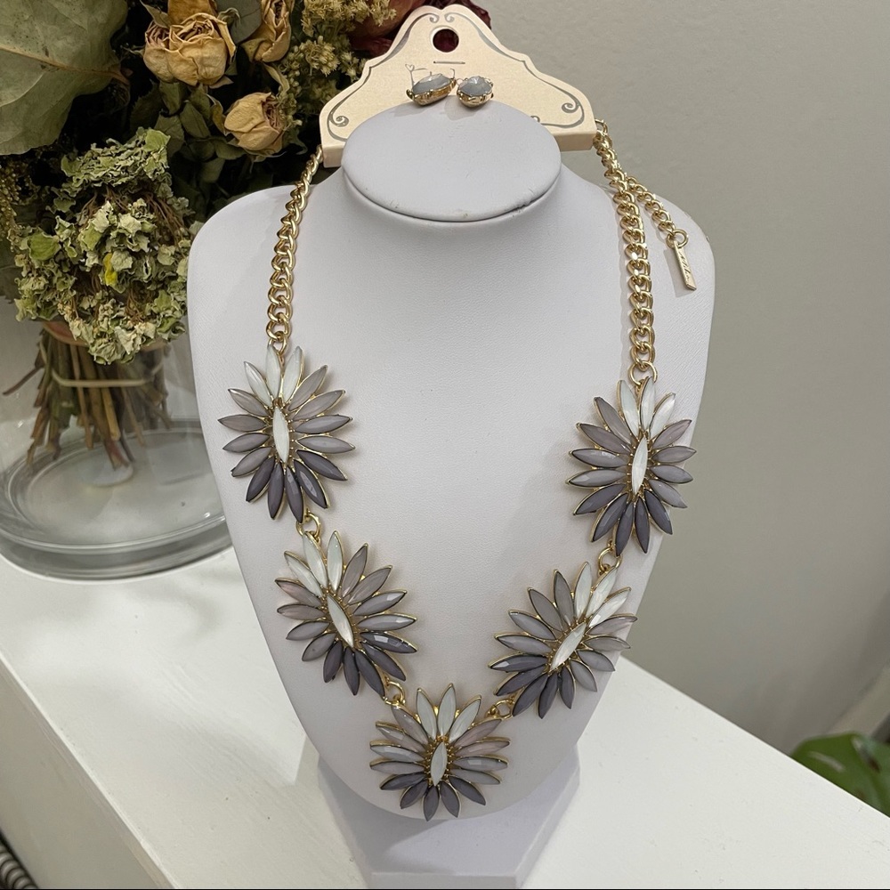 Purple Flower Statement Necklace and Earring Set